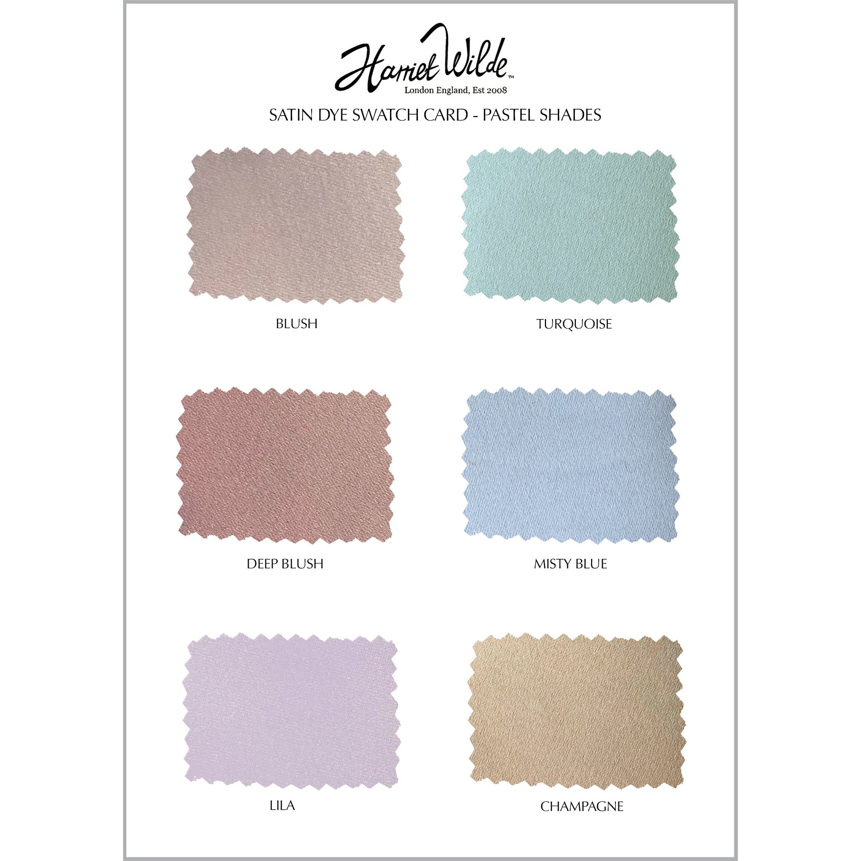 Swatch Card Satin Dye Pastel Shades Harriet Wilde Wedding Shoes