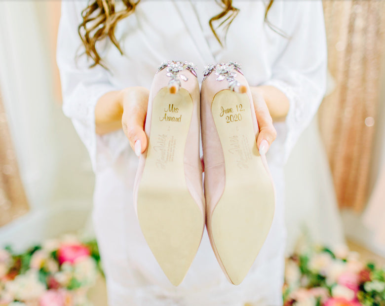 Jessica wears Joanie Mid Blush Silver Cherry