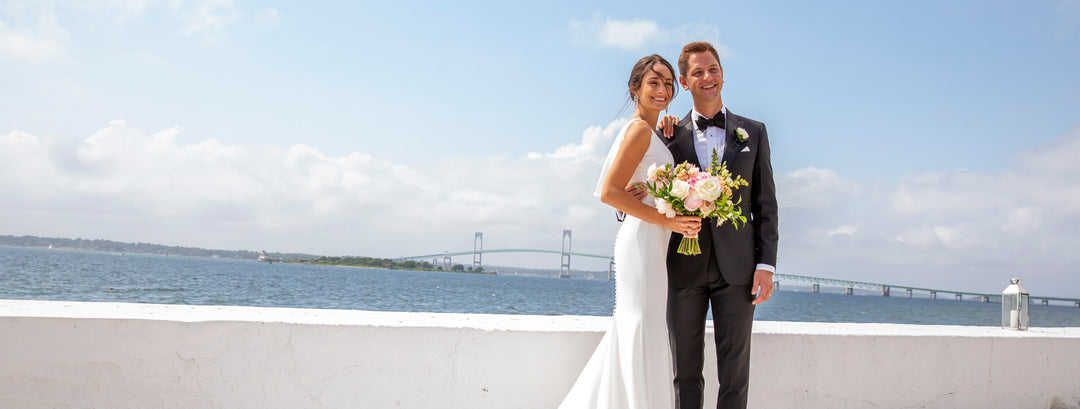 Allie wears Arabella Block Blue Blossom Gold