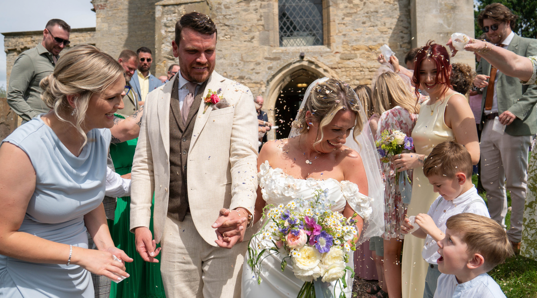 Megan & Gareth with Hetty Mid Ivory Organza
