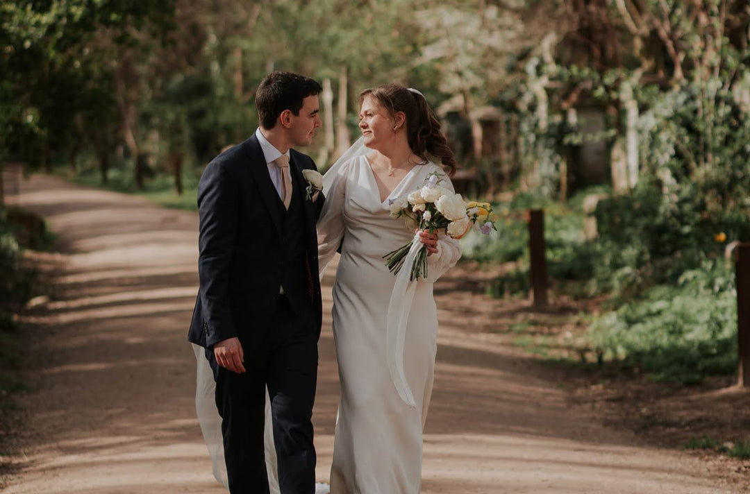 Chloe wears Hetty Mid Blue Organza