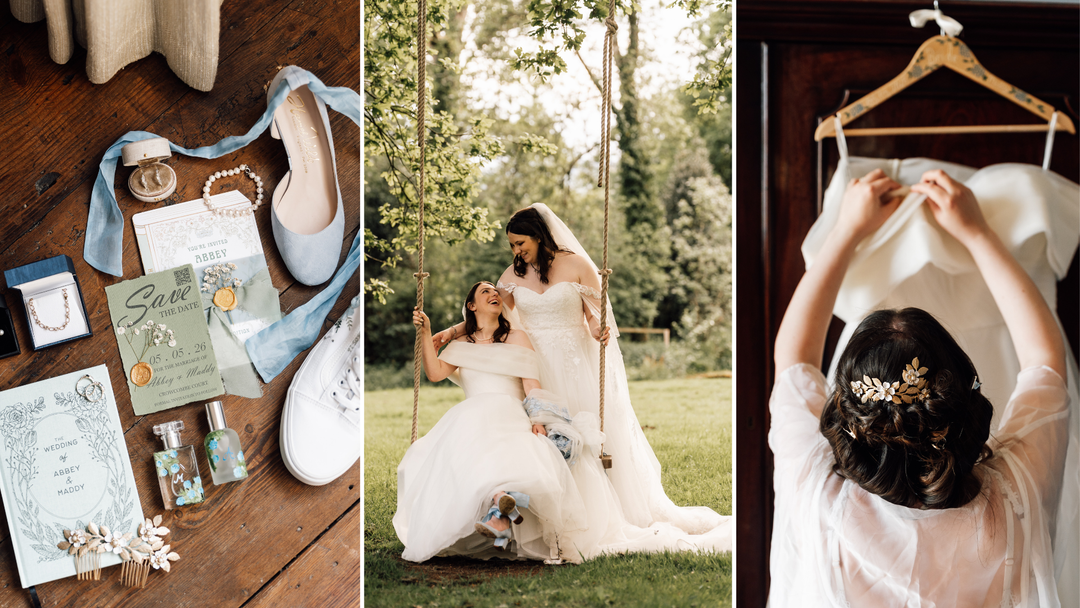 Maddy wears Hetty Mid Blue Custom Embellished