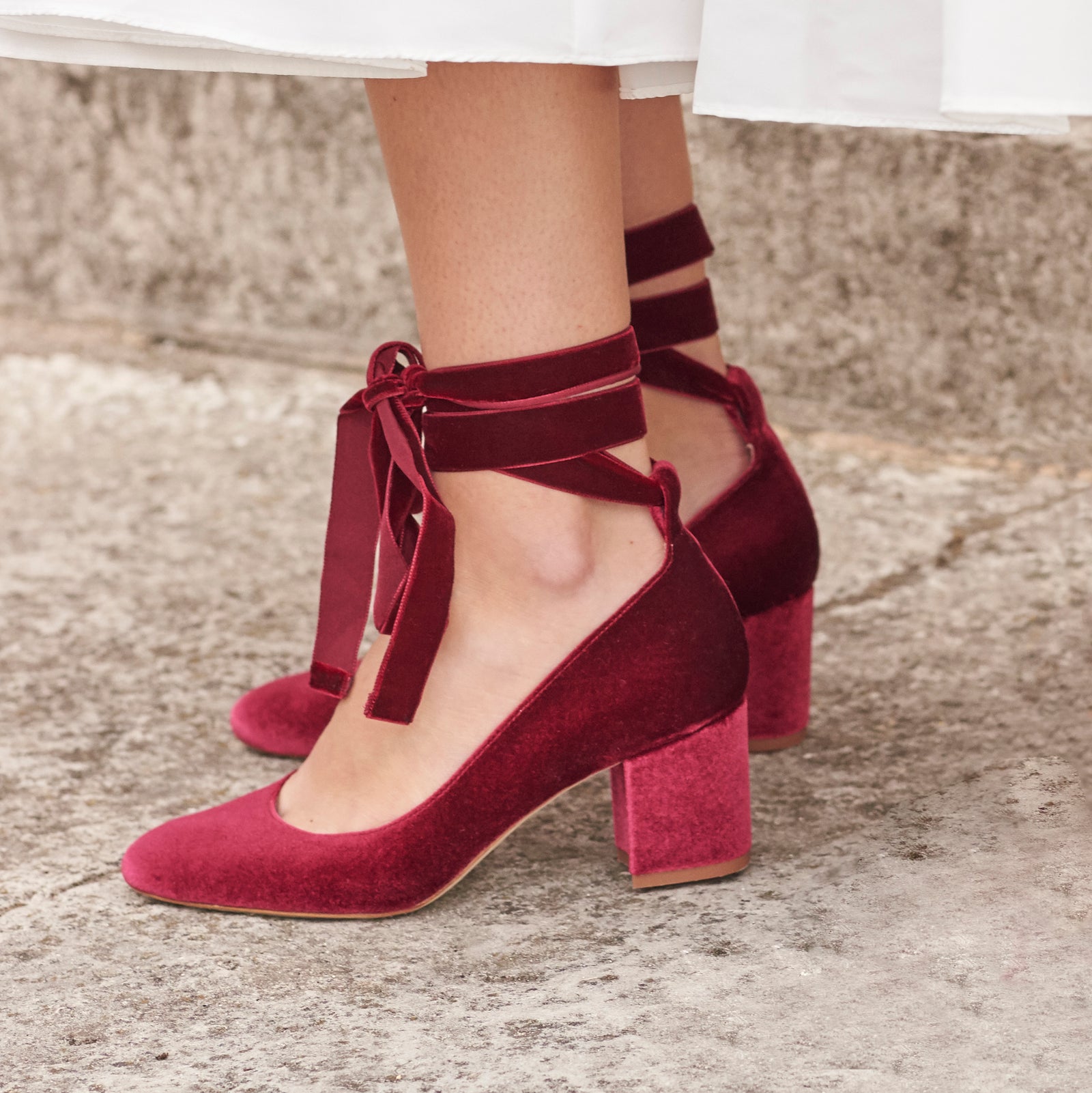 Block Heel Red Velvet Wedding Shoes Hetty Bordo Velvet Block