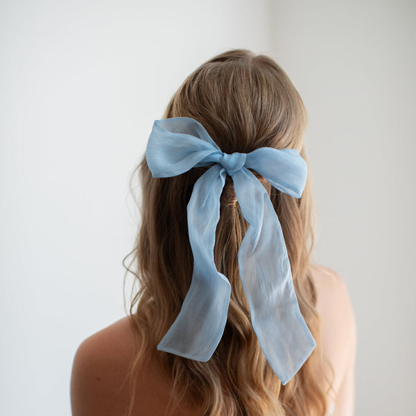 Belle Hair Bow Organza Blue