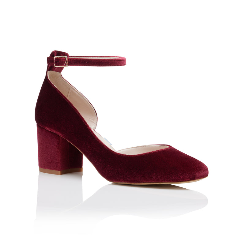 Burgundy Velvet Shoes Burgundy Low Heel Wedding Shoes Block Heel