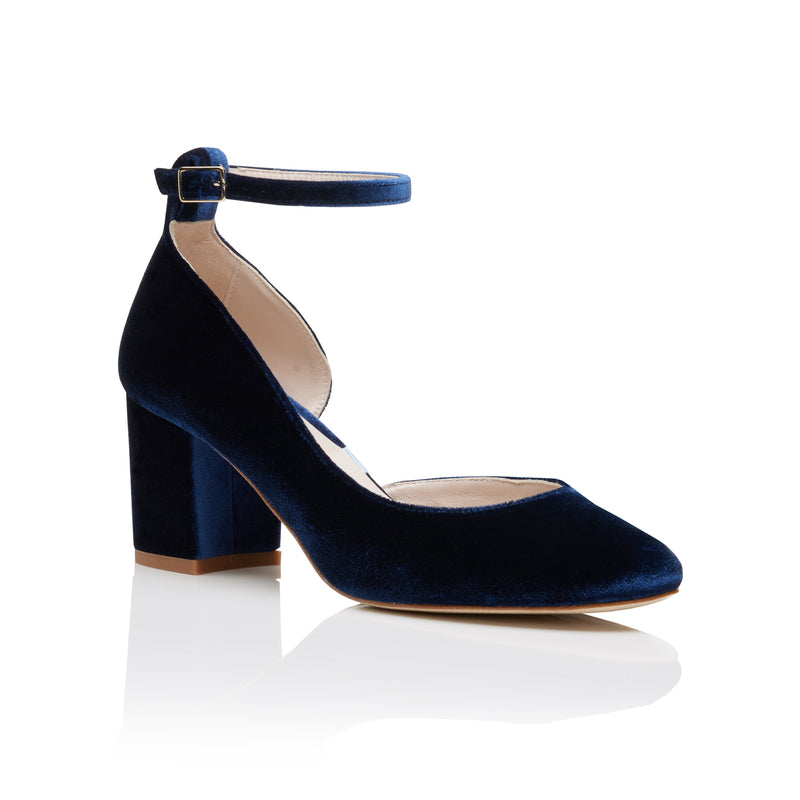 Block Heel Wedding Shoes Hetty Midnight Blue Velvet Block Heel