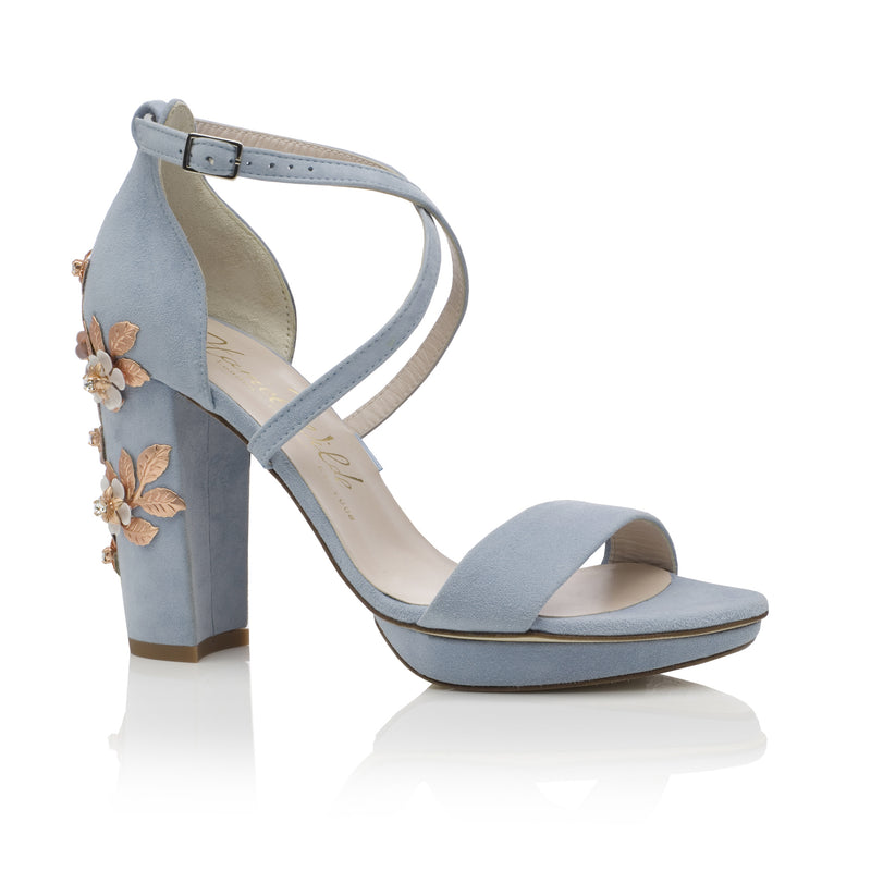 Arabella Block Heel Blossom Blue Wedding Shoes
