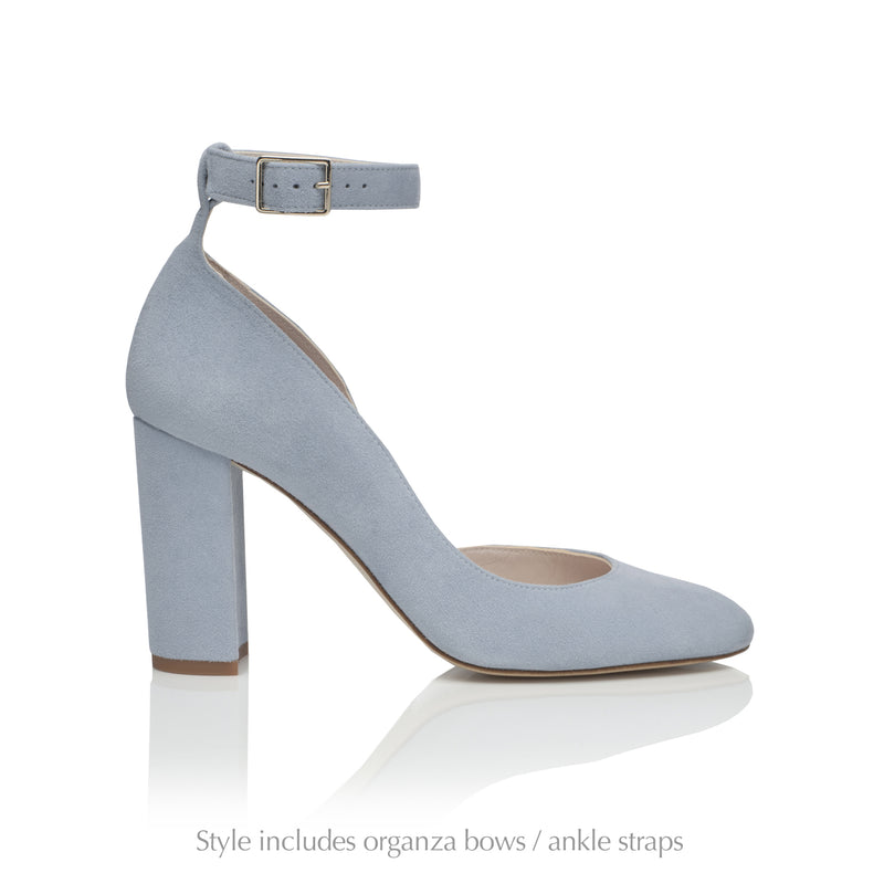 Hetty Blue Wedding Shoes - High Block Heel Blue Suede Bridal Shoes by ...
