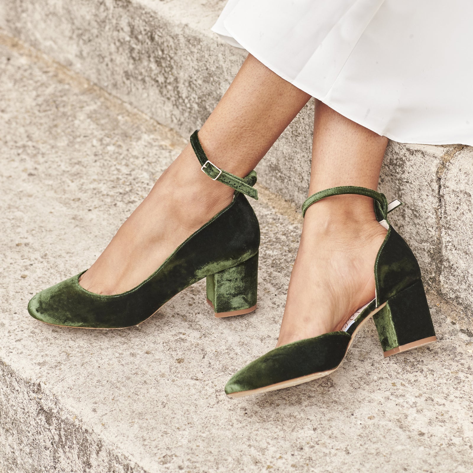 Velvet ankle strap heels sales